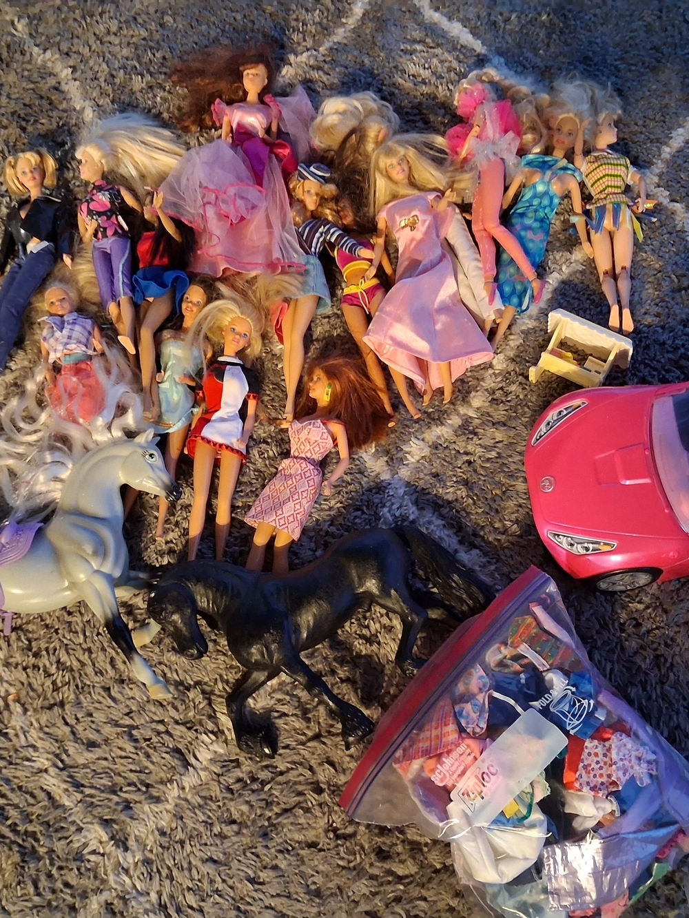 Barbie Dolls Bundle with Pink Sports Car and Assorted Outfits